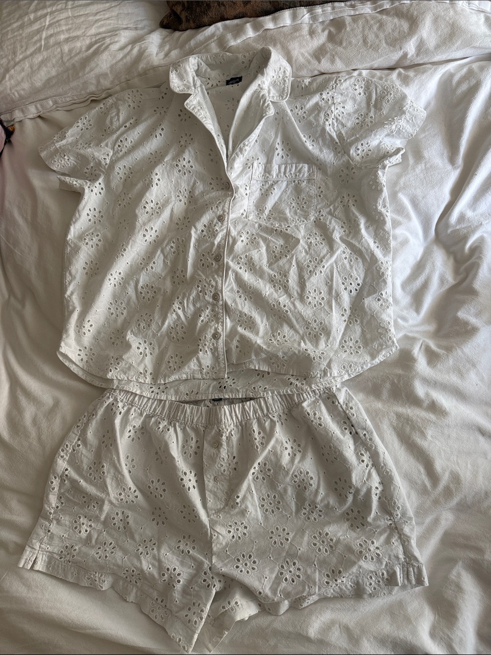 White Eyelet Short Pajama Set - Women Intimates & Sleepwear